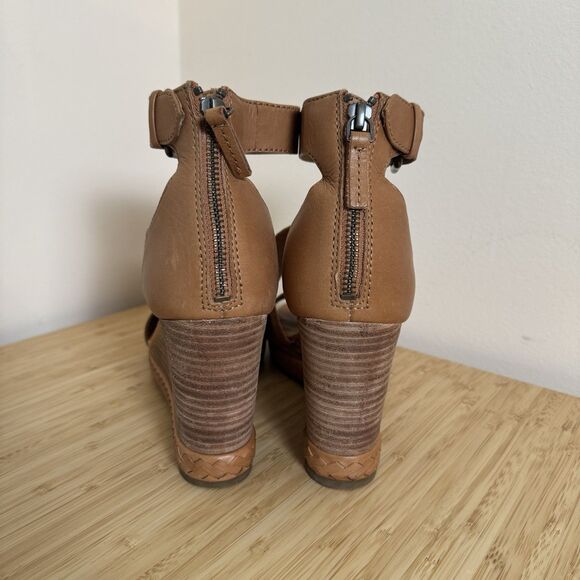 Frye Riviana Feather Wedge Leather Ankle Strap Sandals Camel Tan 9 M EUC - Picture 5 of 9